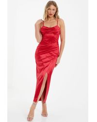 Quiz - Red Corset Split Hem Maxi Dress - Lyst
