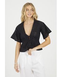 Brave Soul - Cotton Broidery V-Neck Short Sleeve Top - Lyst