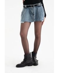 Hiccup - Denim Mid Rise Pleated Mini Skirt With A Belt Detail - Lyst