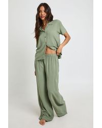 Boohoo - Linen Look Beach Wide Leg Trousers - Lyst