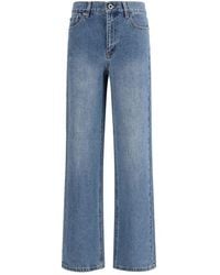 Self-Portrait - Blauwe Katoenen Rechte Jeans - Lyst
