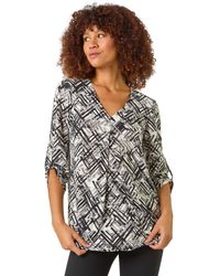 Roman - Geometric Print Pleat Front Top - Lyst