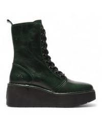 Fly London - Petrol Hait Leather Lace-Up Chunky Platform Ankle Boots - Lyst