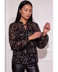 Roman - Floral Sequin Tie Neck Top - Lyst