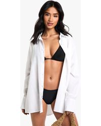 Boohoo - Petite Stripe Oversized Shirt - Lyst