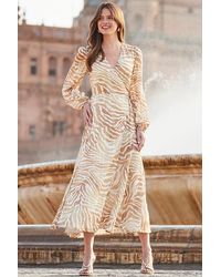 Sosandar - Metallic Animal Print Blouson Sleeve Wrap Midaxi Dress - Lyst