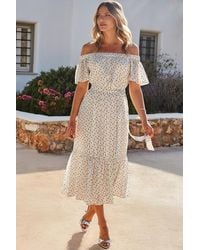 Sosandar - Spot Print Bardot Tiered Maxi Dress - Lyst