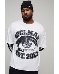 BoohooMAN - Plus Oversized Faux Layer Ofcl Varsity Printed Long Sleeve T-Shirt - Lyst