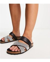 ASOS - Wide Fit Fiery Cross Strap Flat Sandals With Diamante - Lyst