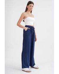MixRay - Mid Waist Straight Leg Cotton Pants With Tie Closure - Lyst