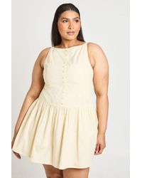Boohoo - Plus Boat Neck Button Down Detail Skater Mini Dress - Lyst