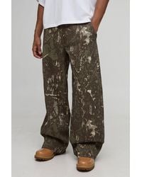 BoohooMAN - Pinstripe Stitch Camo Print Baggy Fit Cargo Pants - Lyst