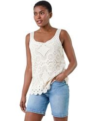 Roman - Cotton Crochet Knit Vest Top - Lyst