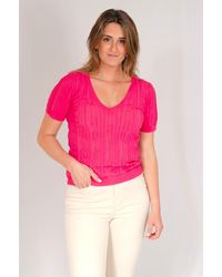Naf Naf - Lace V Neck T Shirt - Lyst
