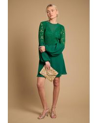 Oasis - Printed Lace Detail Balloon Sleeve Mini Dress - Lyst