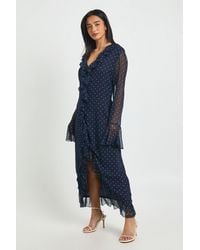 Boohoo - Petite Chiffon Polka Dot Ruffle Detail Midi Dress - Lyst
