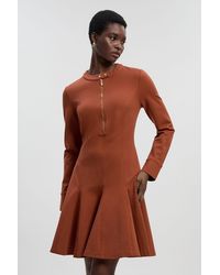 Karen Millen - Ponte Zip Trim Detail Pleated Long Sleeve Mini Dress - Lyst
