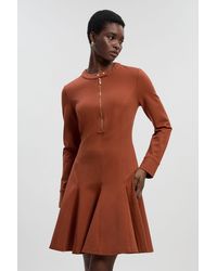 Karen Millen - Ponte Zip Trim Detail Pleated Long Sleeve Mini Dress - Lyst