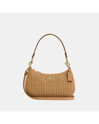 COACH - Straw Leather Mix Teri Shoulder Bag With Strap - Lyst