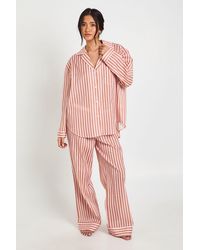 Boohoo - Cotton Pinstripe Oversized Long Sleeve Shirt & Trouser Pyjama Set - Lyst