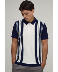 BoohooMAN - Regular Fit 1/4 Zip Striped Knitted Polo - Lyst
