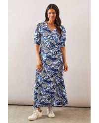 Wallis - Mixed Leopard Print Ruched Midi Dress - Lyst