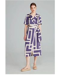 GUSTO - Printed Long Wrap Dress With Belt - Lyst