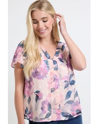 Wallis - Petite Floral Burn Out Lace Insert Blouse - Lyst