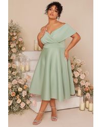 Quiz - Curve Sage Midi Skater Dress - Lyst