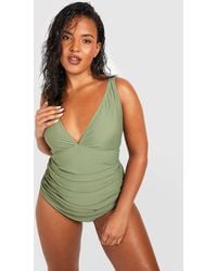 Boohoo - Plus Curve Enhance Smoothing Plunge Swimsuit - Lyst