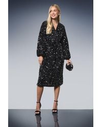 Wallis - Petite Sequin Velvet Midi Dress - Lyst