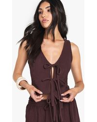 Boohoo - Cheesecloth Tie Front Sleeveless Top - Lyst
