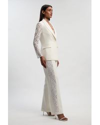 Karen Millen - Compact Stretch Lace Mix Tailored Wide Leg Trouser - Lyst