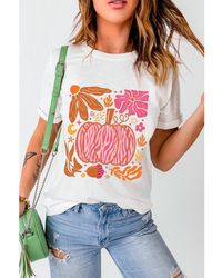 Azura Exchange - Fall Pumpkin Zebra Graphic Tshirt Casual Short Sleeve Crew Neck Tee - Lyst