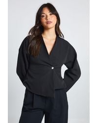Boohoo - Button Long Sleeve Wrap Top - Lyst