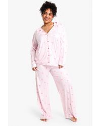 Boohoo - Plus Bow Stripe Print Long Sleeve & Trouser Pj Set - Lyst