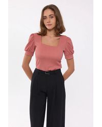 Hiccup - Square-Neck Woven Short-Sleeve Crop Top - Lyst