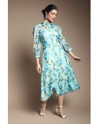 Wallis - Floral Organza Button Midi Dress - Lyst