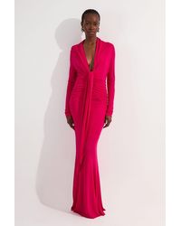 Karen Millen - Tall Premium Stretch Crepe Jersey Plunge Neck Maxi Dress - Lyst