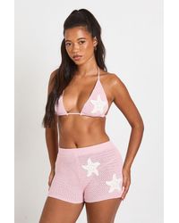 Boohoo - Starfish Applique Crochet Knit Bikini And Micro Short Co-Ord - Lyst