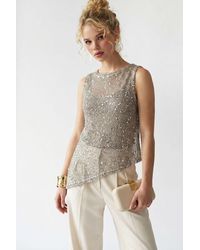 MixRay - Sequin Sleeveless Crew Neck Blouse - Lyst