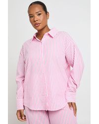 Boohoo - Plus Cotton Pinstripe Oversized Pyjama Shirt - Lyst