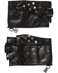 Dolce & Gabbana - Leather Studded Fingerless Hand Mitten Gloves - Lyst