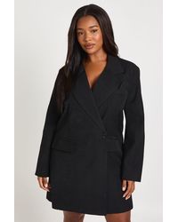 Boohoo - Plus Wrap Horn Button Oversized Blazer Dress - Lyst
