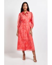Wallis - Petite Floral Organza Button Midi Dress - Lyst