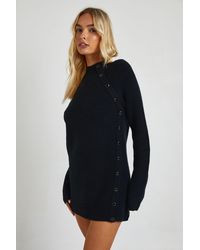 Boohoo - Button Detail Knitted Mini Dress - Lyst