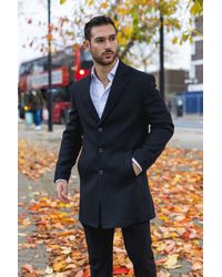 TruClothing - Notched Lapel Collar Wool Blend Overcoat - Lyst