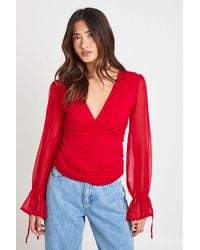 Boohoo - Chiffon Tie Cuff Blouse - Lyst