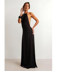 Boohoo - Ruched Neckline Halter Low Back Super Soft Maxi Dress - Lyst