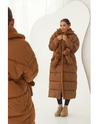 Boohoo - Teddy Trim Puffer Coat With Mittens - Lyst